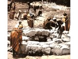 Joseph`s Well near Bothan. A traditional well surrounded by stones grooved by the ropes of the buckets let down to obtain water. An early photograph.